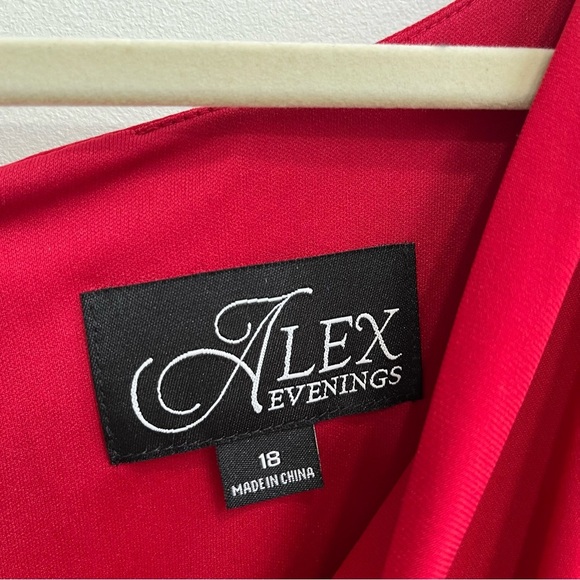 Alex Evenings Women's Red Long Knot Front Dress with Embellished Short Sleeve 18 - Picture 9 of 11